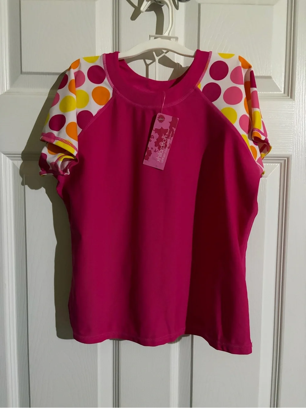 NWOT Girls Pink Multicolor Polka Dot Bikini Set w/Rash Guard Top